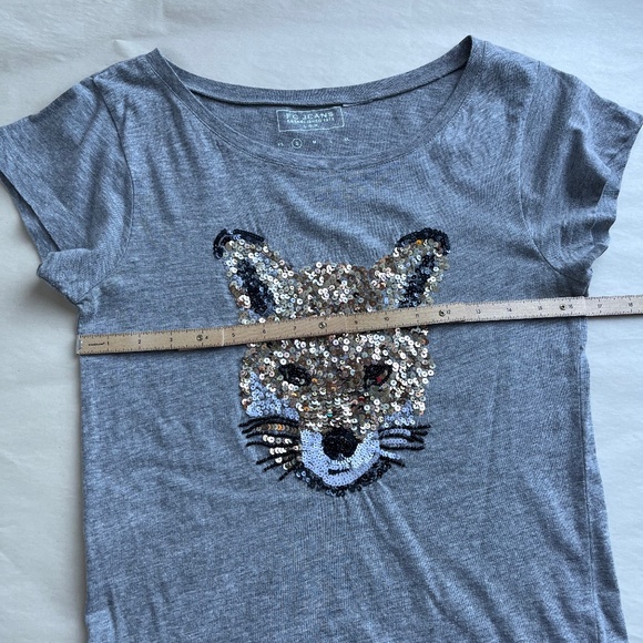 French Connection Embellished Sequin Beaded Gray Fox Cotton T-shirt Tee Top S - Picture 8 of 9